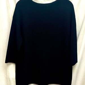 Oak + Fort Crew Neck Ribbed Knit Top 3/4 Sleeve Black L